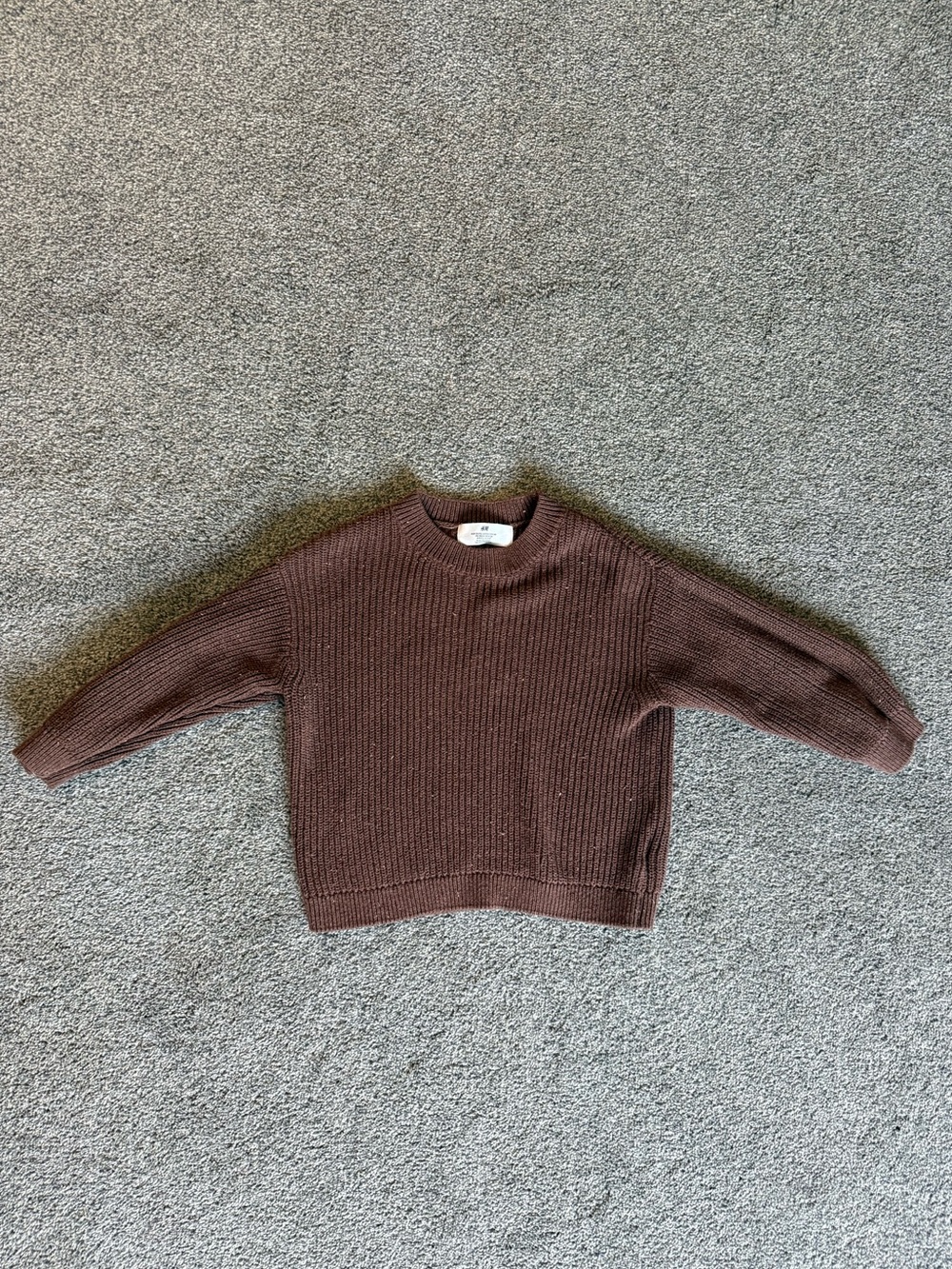 Boys H&M Rib-Knit Cotton Sweater Brown Size 4-6YR-used